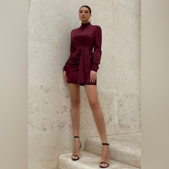 Fashion Nova Raise Your Glass Satin Drape Mini Dress in Deep Red Wine Size M - Picture 13 of 13